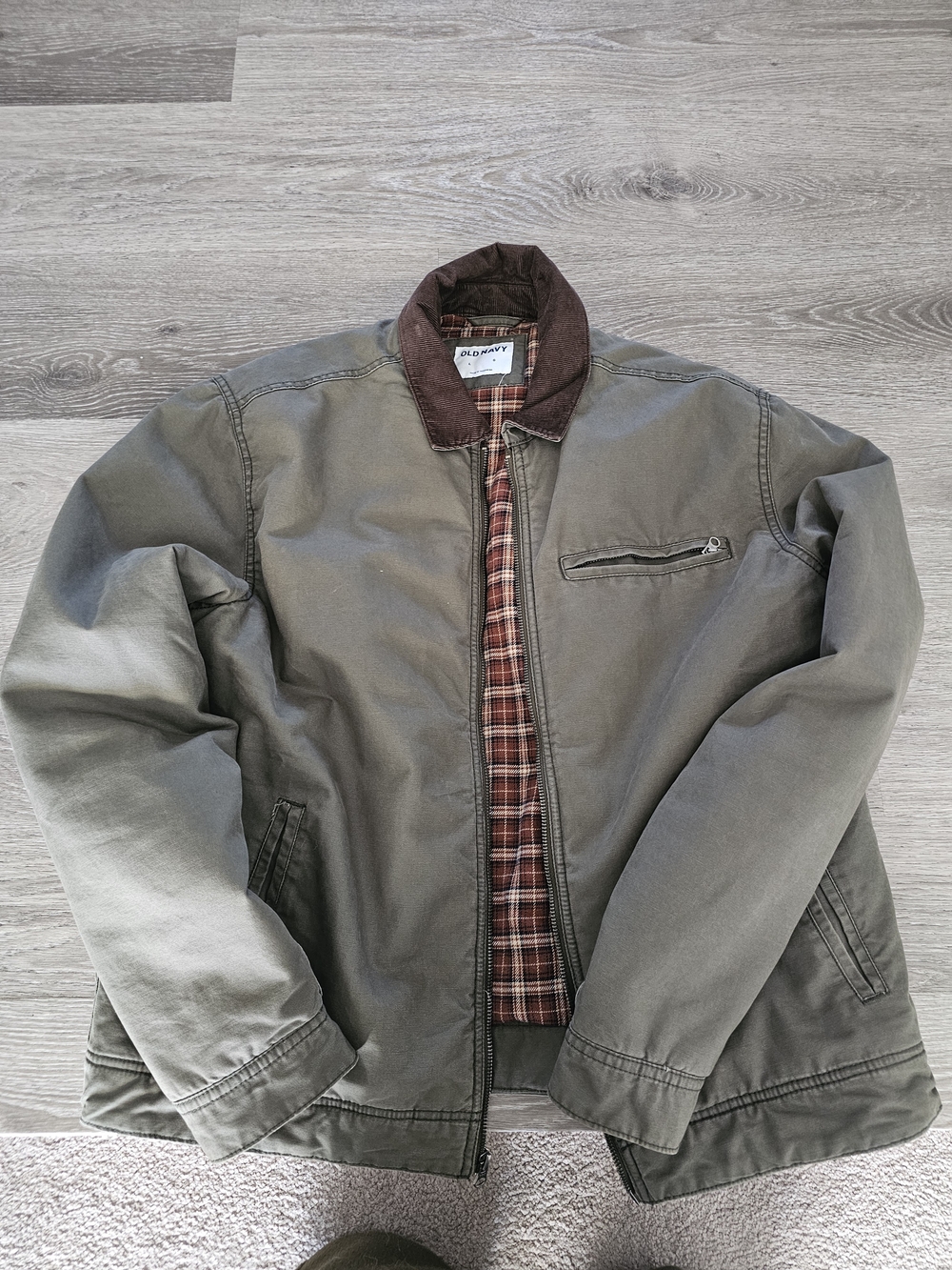 Old Navy Olive Jacket with Brown Corduroy Collar
